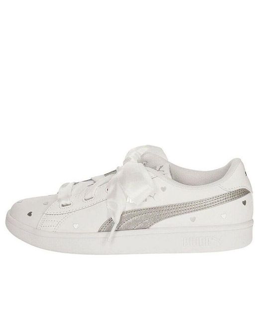 PUMA White (Wmns) Smash V2 Ribbon Retro Low Tops Casual Skateboarding Shoes