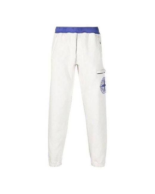 Stone Island White Synthetic Sweatpants 'Periwinkle' for men