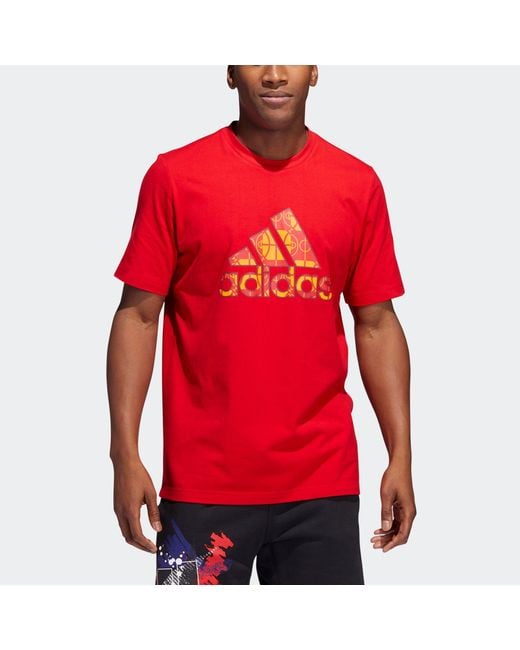 Adidas Red Cny Large Logo Round Neck Pullover Basketball Sports Short Sleeve T-Shirt for men