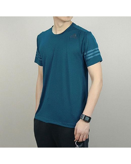 Adidas Blue Solid Color Breathable Quick Dry Round Neck Short Sleeve T-Shirt for men