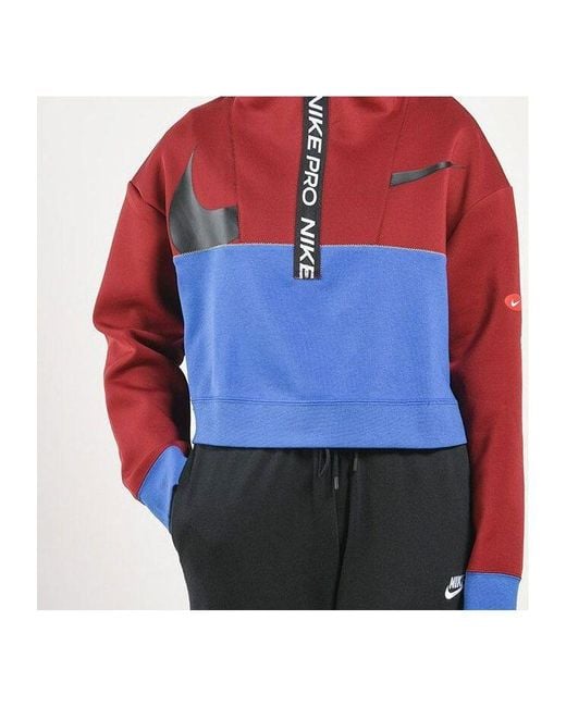 Nike Red (Wmns) Pro Get Fit Dri-Fit Knit Colorblock Splicing Half Zipper Stand Collar Pullover
