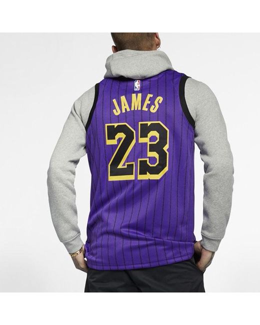 Nike Purple Nba Lebron James City Version Jersey Sw Fan Edition Lakers 23 for men