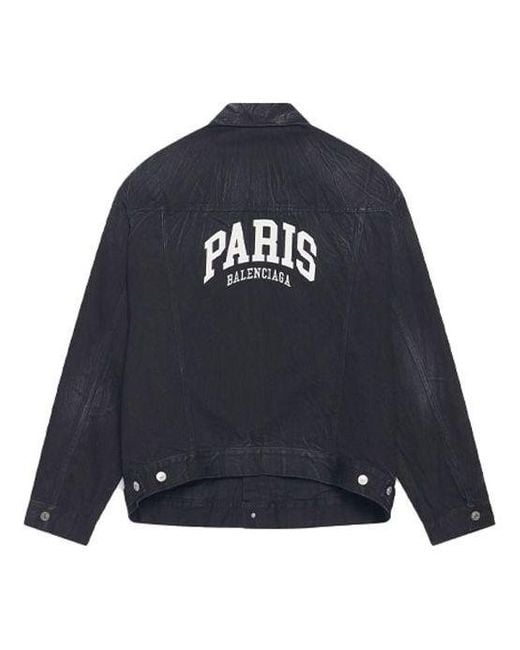 Balenciaga Blue Cities Paris Oversized Denim Jacket 'Washed' for men
