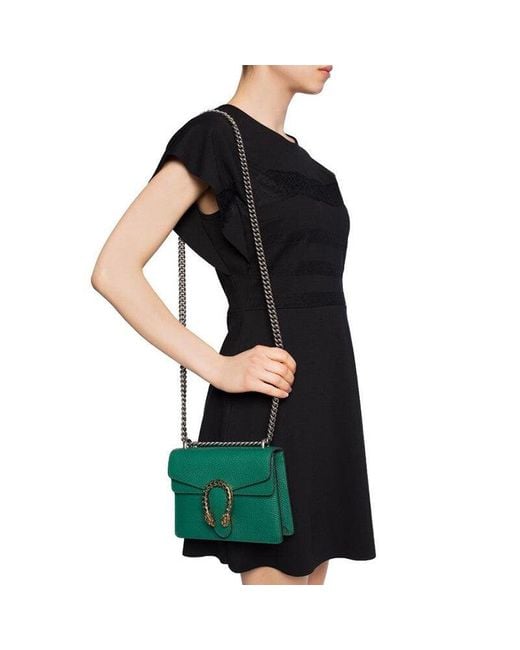 Gucci Green (Wmns) Dionysus Tiger Head Leather Chain Shoulder Messenger Bag Mini Classic