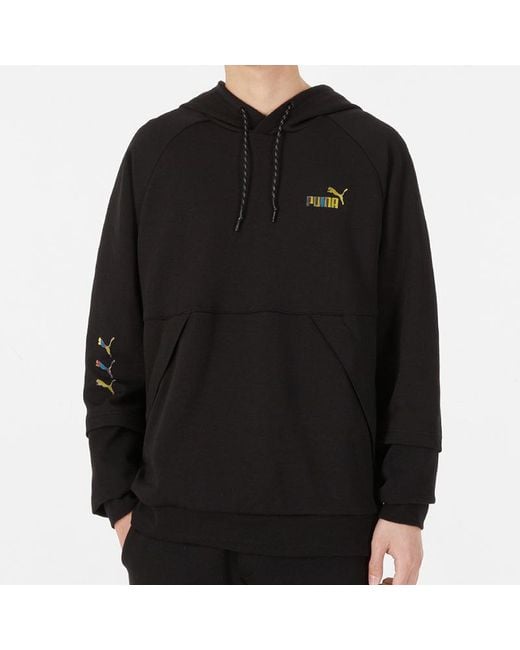 PUMA Black Logo Pattern Printing Loose Couple Style for men