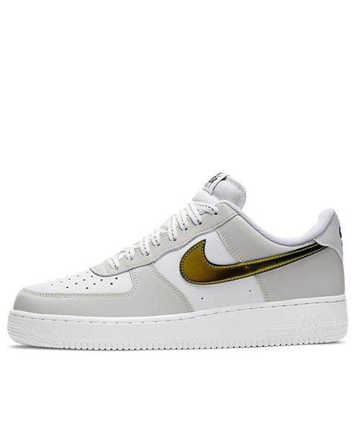 Nike White Air Force 1 '07 LV8 Metallic White Gold Sneakers