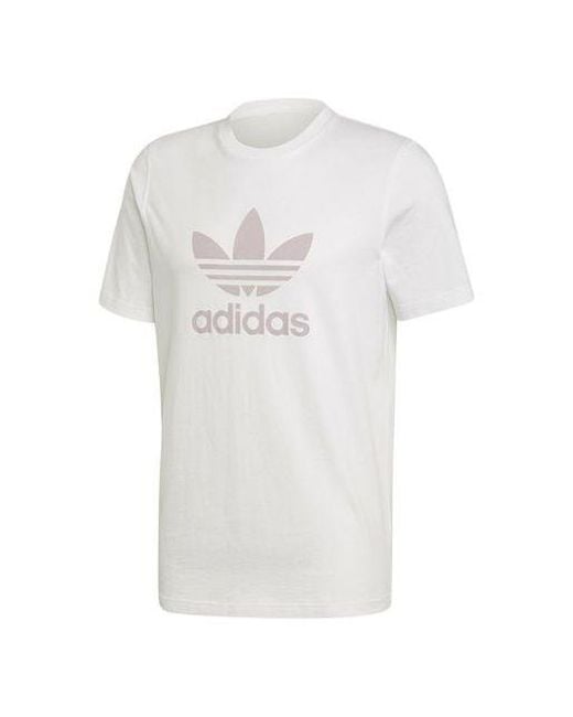 Adidas White Originals Trefoil Alphabet Logo Printing Round Neck Short Sleeve for men