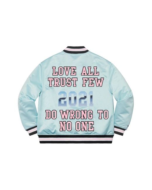 Supreme White X Mitchell & Ness Satin Varsity Jacket for men
