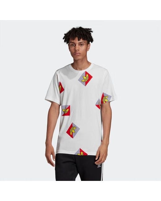 Adidas White Originals Allover Print Diagonal Graphic T-Shirt for men