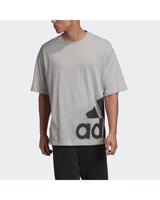 Adidas Gray M Mh Boxbos Tee Logo Printing Training Sports Round Neck Short Sleeve for men