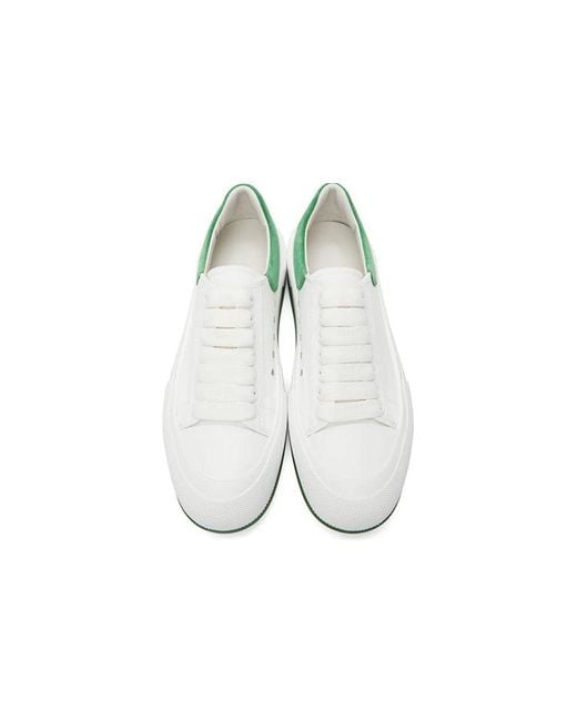 McQueen White Deck Skate Plimsoll Lace Up Suede' for men