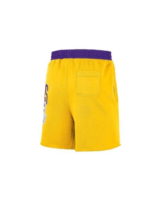 Nike Yellow Lakers Colorblock Alphabet Team Logo Knit Breathable Athleisure Casual Sports Shorts for men