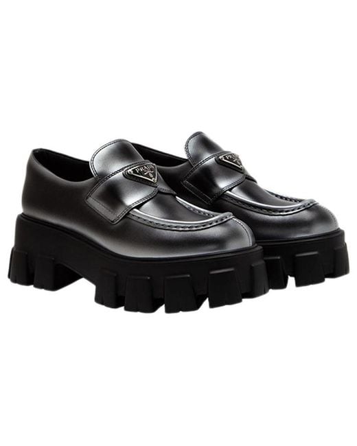 Prada Black (Wmns) Monolith Brushed Leather Loafers Spray'
