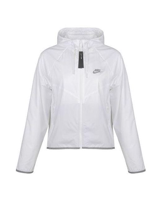 Nike White (Wmns) Sportswear Windrunner Sports Splice Zipper With Cap Waterproof Jacket