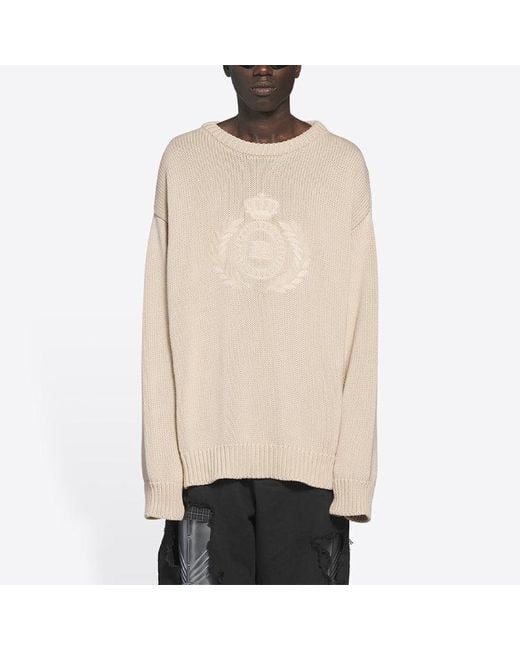 Balenciaga White Bb Laurel Crown Logo Crewneck Knitted Sweater