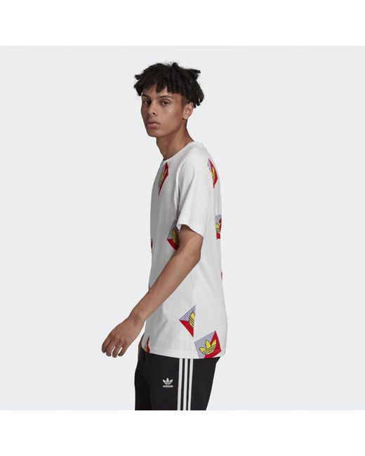 Adidas White Originals Allover Print Diagonal Graphic T-Shirt for men