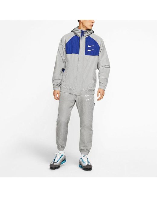 Nike Gray Swoosh Sports Contrasting Colors Printing Alphabet Hooded Jacket for men