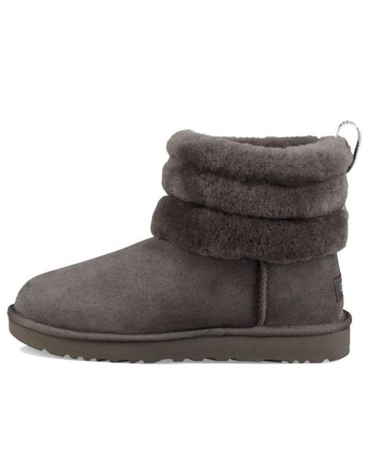 Ugg Classic Mini Fluff Quilted Boot Fleece Lined Gray Brown