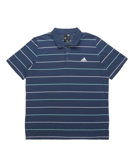 Adidas Blue Striped Logo Print Sports Short Sleeve Polo Shirt for men