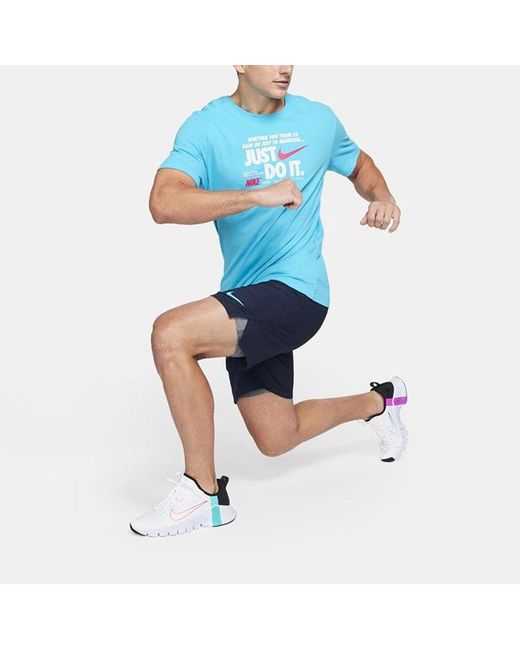 Nike Blue Pro Flex Logo Pattern Casual Sports Shorts Dark for men