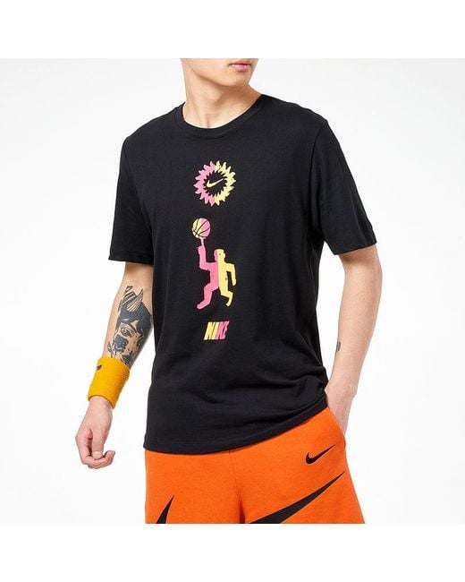 Nike Black Basketball Sports Contrasting Colors Printing Round Neck Short Sleeve for men