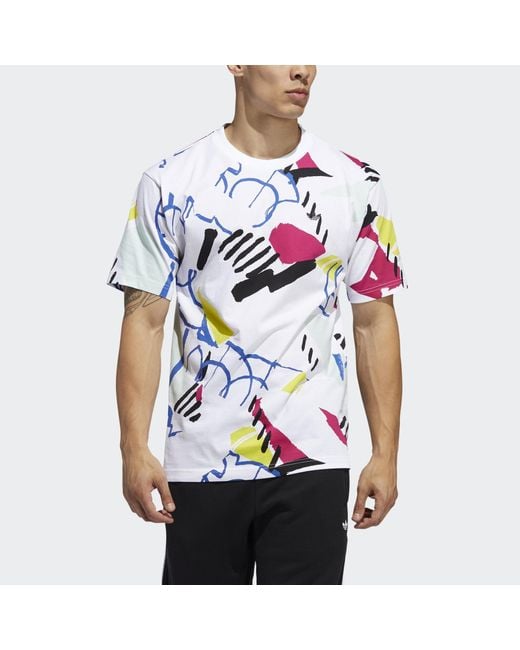 Adidas Blue Originals Cozy Sports Printing Round Neck Short Sleeve for men