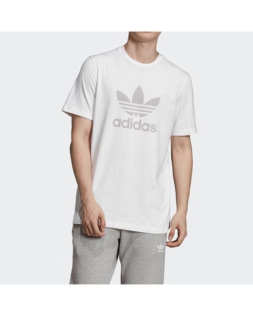Adidas White Originals Trefoil Alphabet Logo Printing Round Neck Short Sleeve for men