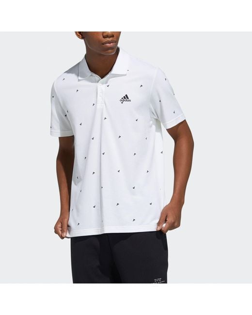 Adidas White Fi Polo Aop Logo Printing Training Sports Short Sleeve Polo Shirt for men