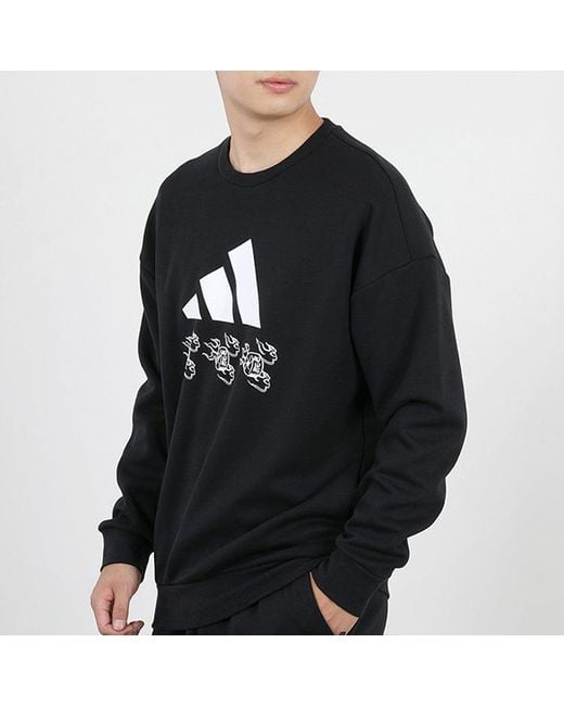 Adidas Blue Logo Applique Hooded Round-Neck Loose Sweater for men