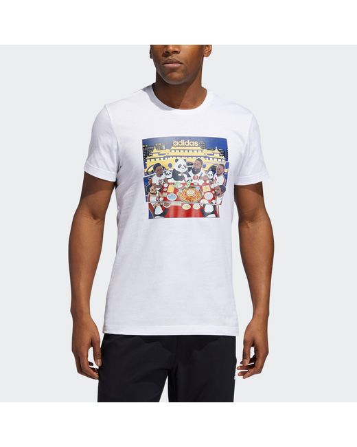 Adidas White Chengdu Tee Cartoon Printing Basketball Sports Short Sleeve for men