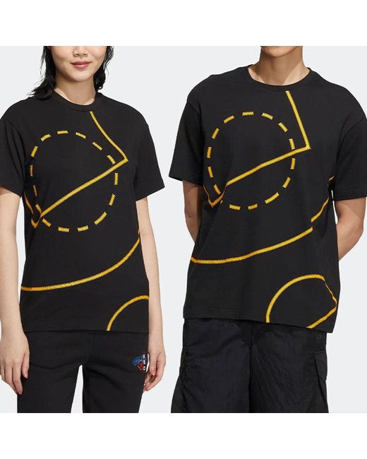 Adidas Black Neo Geometry Pattern Printing Round Neck Short Sleeve T-Shirt for men