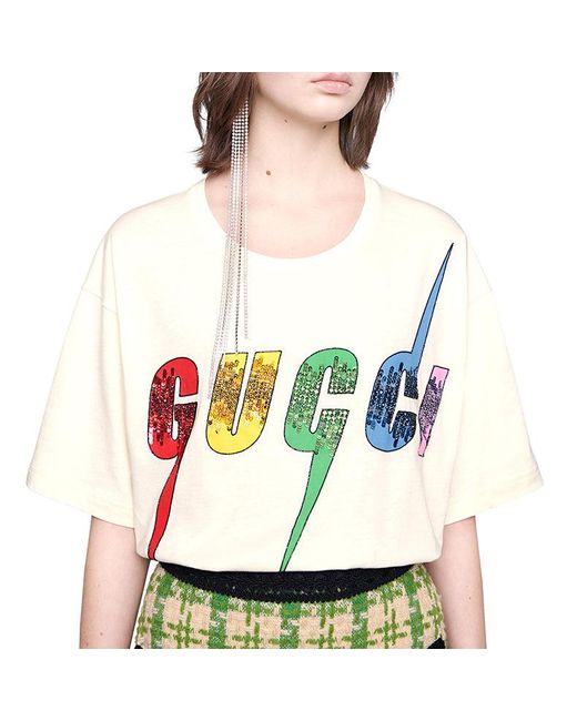 Gucci White (Wmns) Sequins Lightning Short Sleeve For