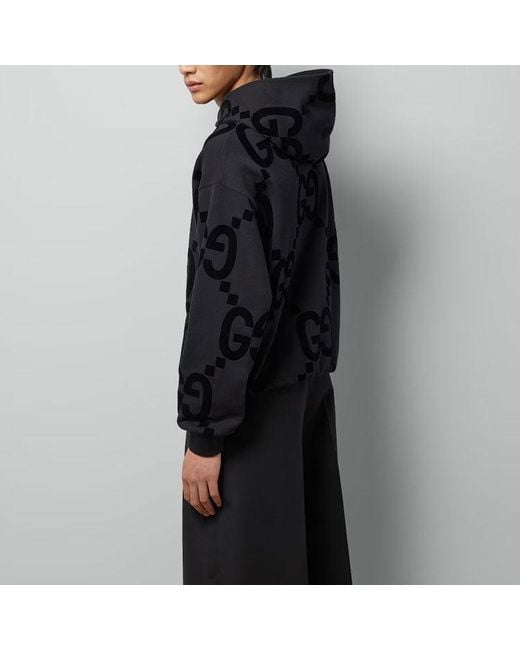 Gucci Black Gg Flocked Print Cotton Fleece Sweatshirt for men