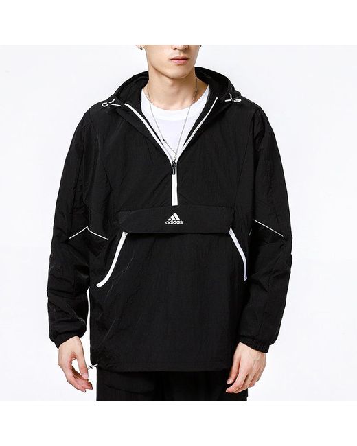 Adidas Black Athleisure Casual Sports Hooded Training Knit Jacket for men