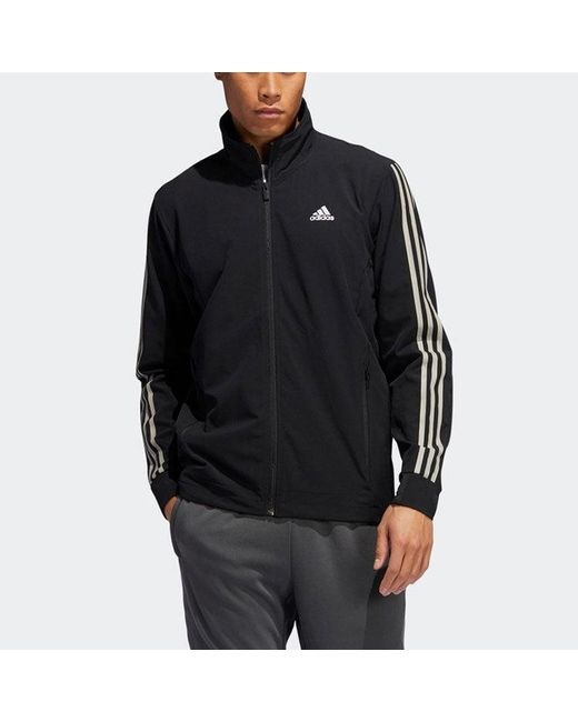 Adidas Black Cool Touch Jkt Training Sports Stripe Stand Collar Logo Jacket for men