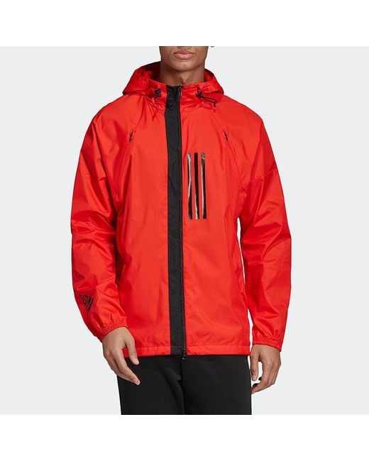 Adidas Red W.N.D. Jkt Casual Sports Hooded Woven Jacket Fluorescence for men