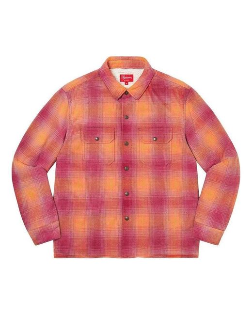 Supreme Pink Shearling Lined Flannel Shirt for men