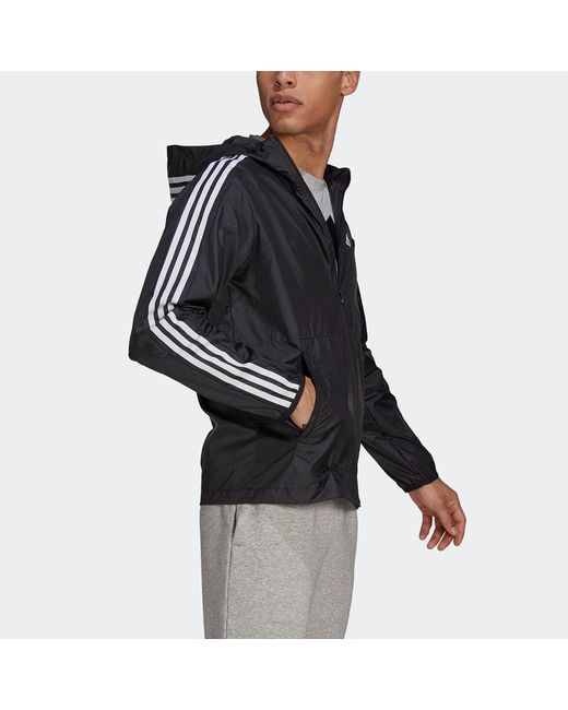 Adidas Black Classic 3-Stripes Windbreaker Jacket for men