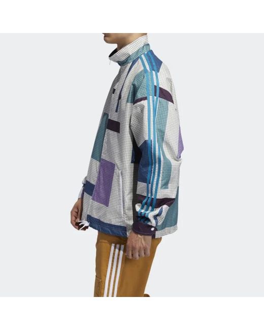 Adidas Blue Originals Sports Plaid Casual Windproof Stand Collar Jacket for men