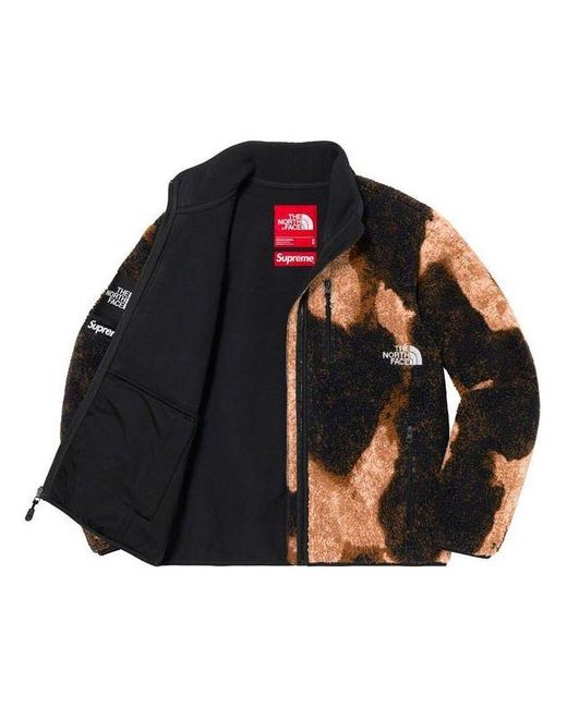 Supreme Black X The North Face Bleached Denim Print Fleece Jacket for men