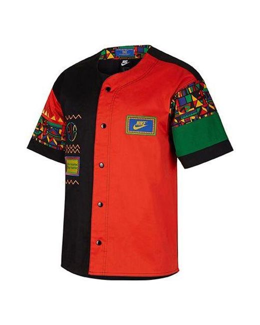 Nike Red Geometry Pattern Splicing Design Short Sleeve Jacket for men
