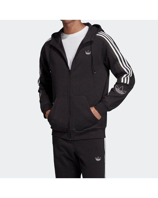 Adidas Black Originals Outline Fzh Flc Hooded Sports Zipper Jacket for men