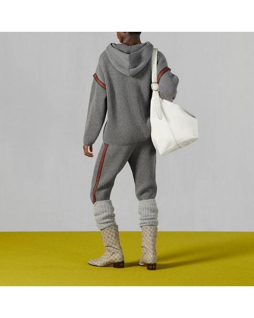 Gucci Gray Wool Cashmere Pants With Web for men