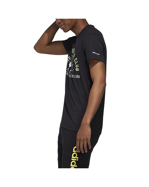 Adidas Black Neo Fav Jul Tee2 Printing Sports Round Neck Short Sleeve for men