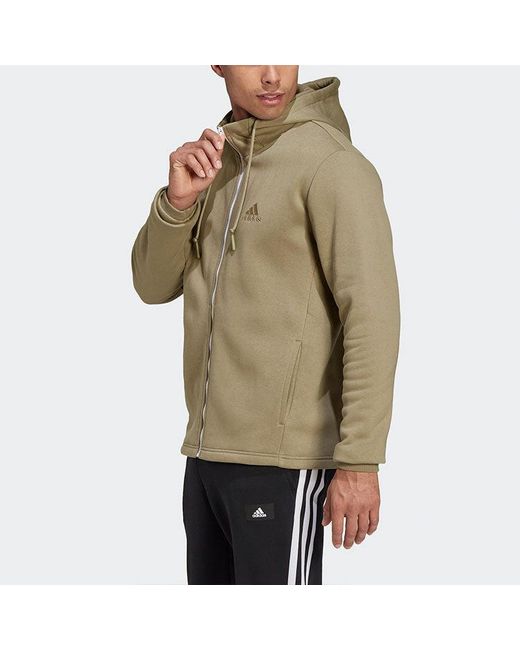 Adidas Green Solid Color Zipper Long Sleeves Sports Hooded Jacket for men