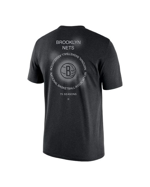 Nike Black Brooklyn Nets Geometry Pattern Logo Printing Round Neck Short Sleeve T-Shirt for men