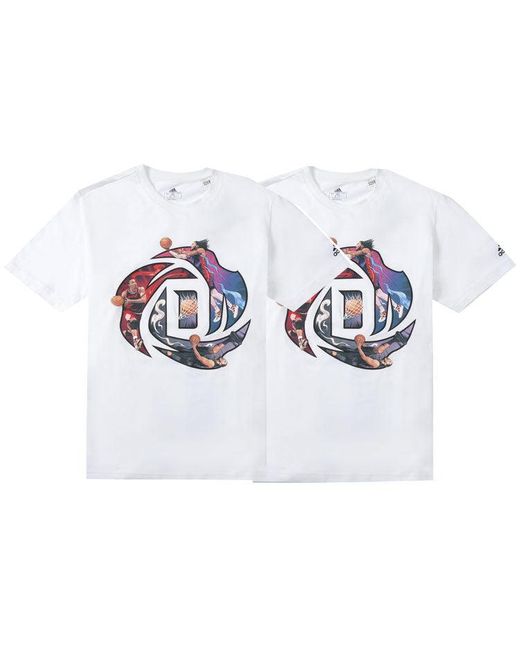 Adidas White Rose Logo Cartoon Ross Pattern Printing Casual Round Neck Short Sleeve T-Shirt for men