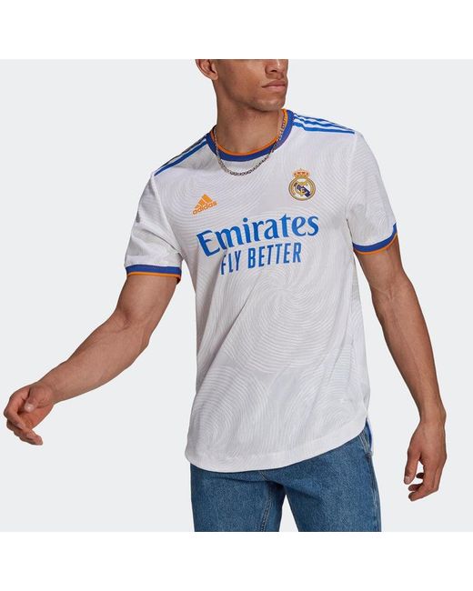 Adidas Blue Real Madrid 21-22 Season Player Edition Home Alphabet Logo Stripe Sports Short Sleeve Soccer/Football for men