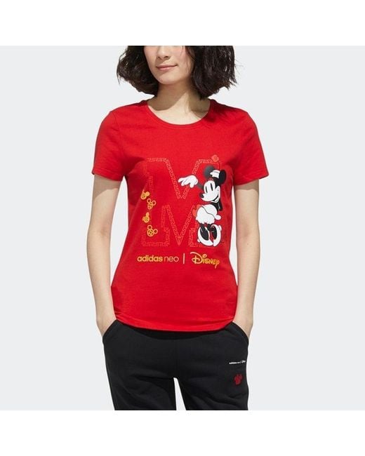 Adidas Red (Wmns) Neo X Disney Mickey Mouse Crossover Casual Sports Round Neck Short Sleeve