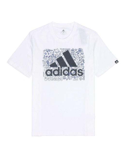 Adidas White M Ddlbmb L T Graffiti Printing Logo Sports Short Sleeve for men